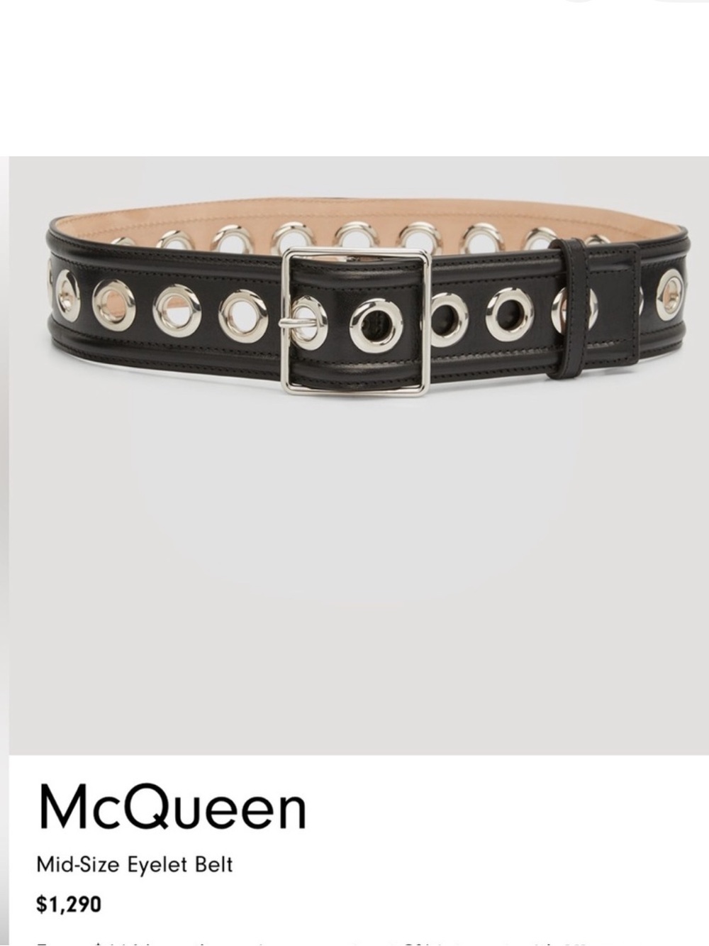 Alexander McQueen NEW Black Calf Leather Eyelet Studded Belt w Silver Hardware